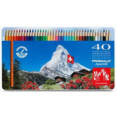 Image of Caran Dache Set Of 40 Prismalo Aquarelle Artist Watercolour Pencil Assorted Colour In Metal Case 0999_340