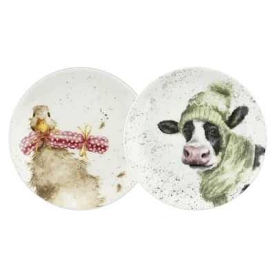 Image of Wrendale Designs Set Of 2 Cow &amp; Duck Christmas Coupe Plates