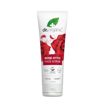 Image of Dr Organic Rose Otto Face Scrub, Exfoliating, Mature Skin, Mens, Womens, Natural, Vegetarian, Cruelty Free, Paraben &amp; SLS Organic, Recycled Recyclable, 125ml, Packaging may vary