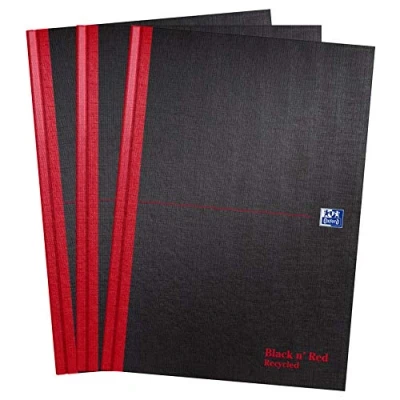 Image of Oxford Black n&#039; Red A4 Recycled Notebook, Hardback Casebound, Lined, 192 pages (Pack of 3)