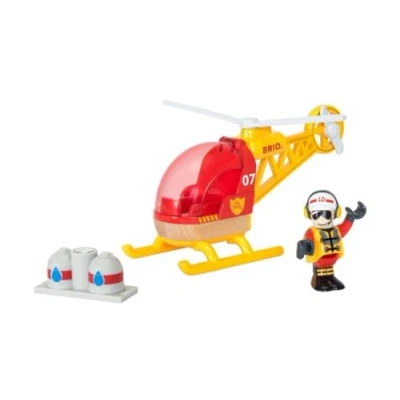 Image of BRIO World Fire &amp; Rescue Helicopter Toy Vehicle for Kids Age 3 Years Up