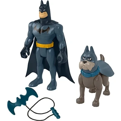 Image of Fisher Price DC League of Super Pets Batman &amp; Ace the Hound Poseable Figure Accessory Set for Preschool Kids Ages 3+ Years, HGL03