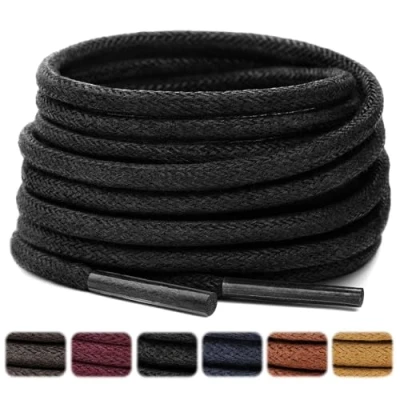 Image of Stepace 2 Pairs Waxed Round Shoe Laces 3mm Oxford Shoelaces for Boots and Dress Shoes Black 96cm