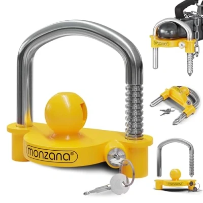 Image of Monzana Trailer Caravan Hitch Lock For Common 50mm Fitting Heads Easy Installation Theft Protection Security Inc. 2 Keys