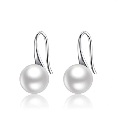 Image of Pearl Earrings For Women, 925 Sterling Silver Freshwater Cultured Drop Dangle Hook Earring Jewellery (White Gold Plated Silver,8.5 9.0mm)
