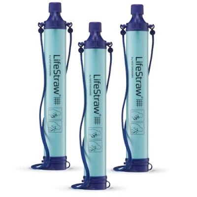 Image of LifeStraw® Personal Water Filter for Hiking, Camping, Travel, and Emergency Preparedness, 3 Pack, Blue