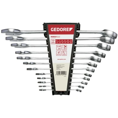 Image of GEDORE Red Combination Spanner Set 12 Pieces SW 6 22 Chrome Vanadium Steel Silver