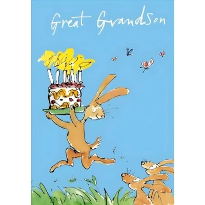 Image of Woodmansterne Great Grandson Birthday Card for Boys Rabbits and Celebration Cake by Quentin Blake Eco Friendly Recyclable