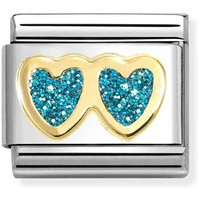 Image of Nomination Double Heart Light Blue Charm