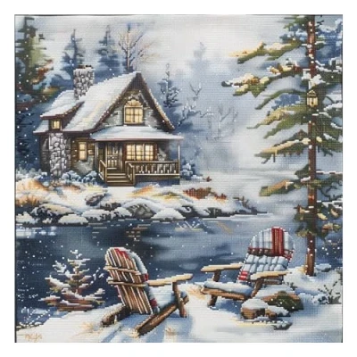 Image of Xinpinzhou 11ct Cross Stitch, 11 Count Counted Stamped Pre Printed Stitch Embroidery Kits for Adults Beginners Starter Advanced Easy Crossstitch Snow Landscape Patterns Set 40 x cm