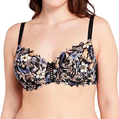 Image of Sans Complexe Women&#039;s Arum Mosaic Full Coverage Bra, Imprime Floral Fond Noir, 38C