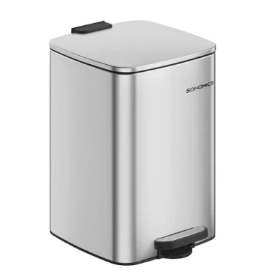 Image of SONGMICS Kitchen Bin, 5.2 Gallon (20 L) Trash Steel Pedal with Inner Bucket, Soft Close and Stays Open, Metallic Silver LTB592E01
