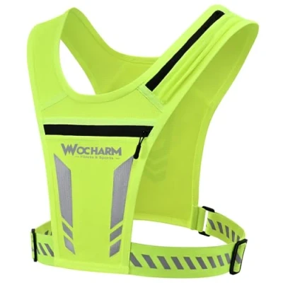 Image of Reflective Vest Chest Phone Holder, Adjustable Hydration Training Workout Gear for Nighttime Running Biking Motorcycle Dog Walking (Fluorescent Green)