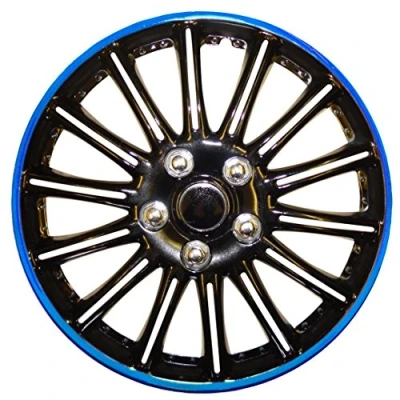 Image of 15 Inch Black with Blue Pinstripe Car Hub Caps Wheel Trims BOOSTER 15&quot;