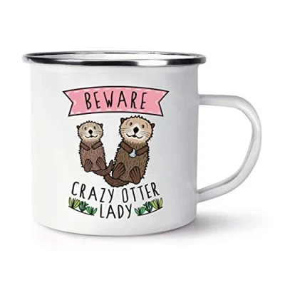 Image of Beware Crazy Otter Lady Enamel Mug Cup
