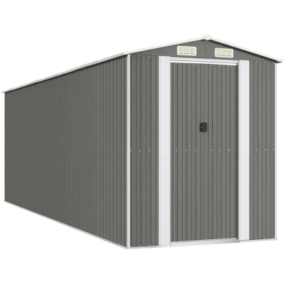 Image of vidaXL Garden Shed Light Grey 192x606x223 cm Galvanised Steel