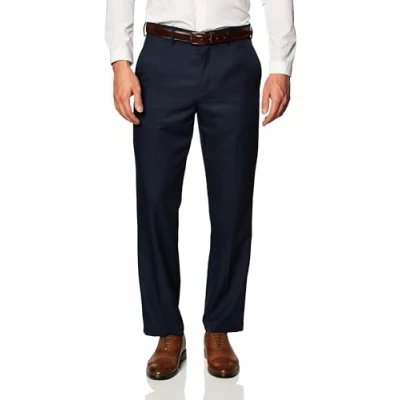 Image of Amazon Essentials Men&#039;s Classic Fit Expandable Waist Flat Front Dress Trousers, Navy, 38W / 30L