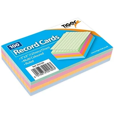 Image of 100 Sheet Pack of Record Flash Cards Coloured Study Revision 5x3&quot; (2)