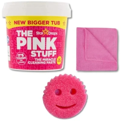 Image of The Pink Stuff Miracle Cleaning Bundle Includes 1 x 850g Tub of Paste, Smiley Face Sponge (Random Colour), and Microfibre Cloth by Kevagh