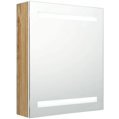 Image of vidaXL LED Bathroom Mirror Cabinet White and Oak 50x14x60 cm