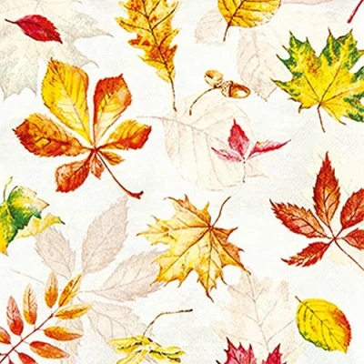 Image of 20 Small Cocktail Napkins Scattered Autumn Leaves Table Decoration Decoupage 25 x cm