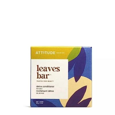 Image of ATTITUDE Hair Conditioner Bar, Plant and Mineral Based Plastic free Beauty Care, Detox, Sea Salt, 113 grams