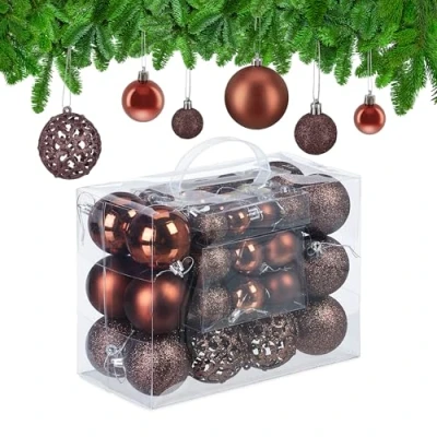 Image of Relaxdays Christmas Bauble Set of 50, Brown, 3, 4 &amp; 6 cm