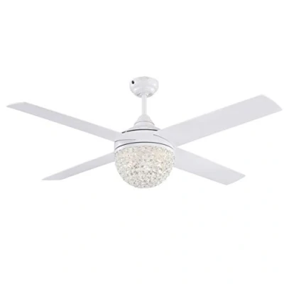 Image of Westinghouse Lighting 72262 Kelcie, Contemporary Ceiling Fan with Light and Remote Control, 132 cm, White Finish, Crystal Jewel Shade