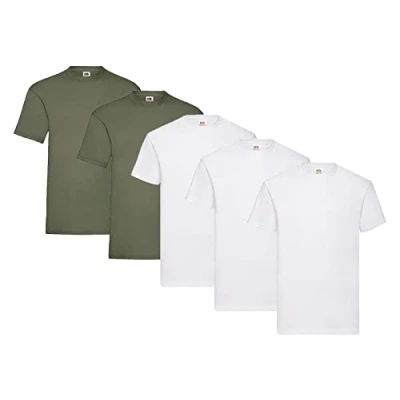 Image of Fruit of the Loom Pack 5 T Shirts, 3 x White + 2 Olive 1 HL Kauf Notepad, Size 3XL