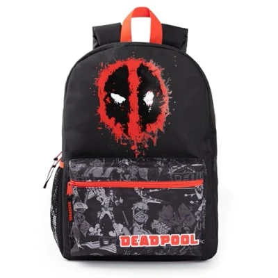 Image of Marvel Deadpool Boys Backpack Black &amp; Red Rucksack with Adjustable Straps Superhero Practical Organised Luggage Sports School Bag For Kids Movie Series Merchandise Gift
