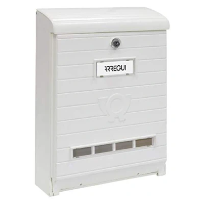Image of ARREGUI Mare E1061 Letter Box Highly Resistant Plastic Size L (Magazines and C4 Envelopes) Weatherproof Wall Mounted Post with Protective Flap, Viewing Window Name Plate, White