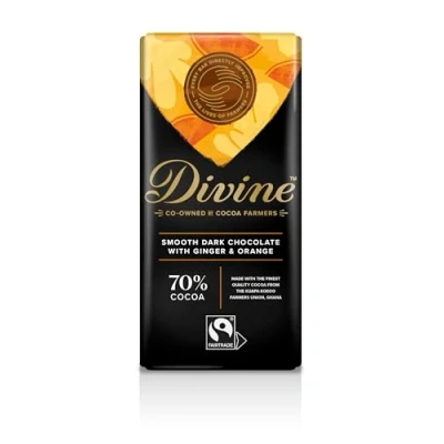 Image of Divine 70 Percent Dark Chocolate with Ginger and Orange, 90 g