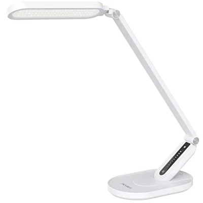 Image of JKSWT LED Desk Lamp, Eye Caring Table Lamps Natural Light Protects Eyes Dimmable Office Lamp with 5 Color Modes USB Charging Port Touch Control and Memory Function, 10W Reading Lamp,White