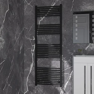 Image of NRG Black Straight Central Heating Towel Rail Bathroom Heated Rad Radiators Ladder Warmer 1800x600mm
