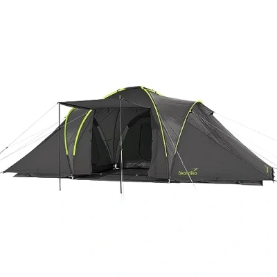 Image of Skandika Daytona 6 man tent large person dome tent, 3 sleeping cabins, waterproof 3,000 mm water column, 195 peak height, sun canopy, with living area, berth family for camping, festivals