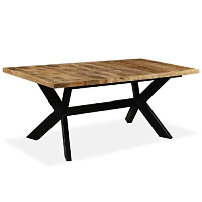 Image of Festnight Dining Table Solid Reclaimed Wood and Steel Cross 180 cm
