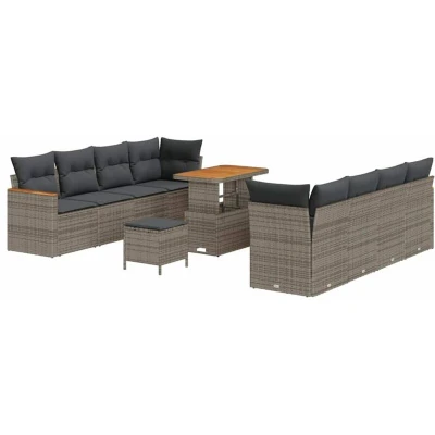 Image of vidaXL 11 Piece Grey Poly Rattan Garden Sofa Set with Cushions