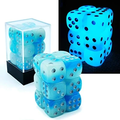 Image of Bescon Two Tone Glowing Dice D6 16mm 12pcs Set of ICY ROCKS, Six Sided Die (12) Block