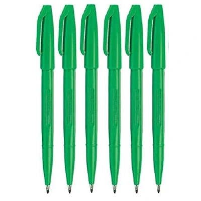 Image of Pentel Green Original Sign Pen S520 Fibre Tip Marker Pens Colour Fineliner 2mm Nib 1mm Line Width (Pack Of 6)