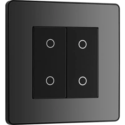 Image of BG Electrical Secondary/Slave Double Touch Dimmer Light Switch, 2 Way, Screwless Front Plate, Evolve, Black Chrome, PCDBCTDS2B