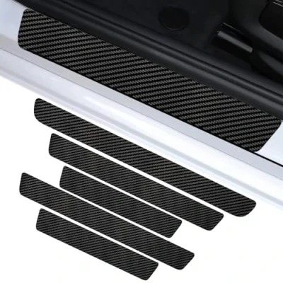 Image of FKSWJZXD 5Pcs Car Door Sill Protector for Mitsubishi L200 2010 2015 2018 2019, Scratch Resistant Carbon Fiber Kick Plates Sticker Automobile