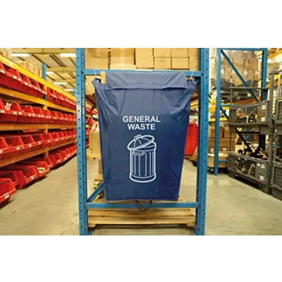 Image of Racking Sack Waste Recycling, GENERAL WASTE, Industrial Grade, Integrated Top Flap With Velcro Fastening, Multiple Fixing Options, Double Stitched Strength, 160 Litre Capacity