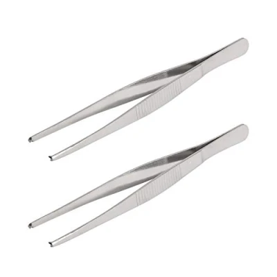 Image of Aoje Link Tissue Accessories Stainless Steel Tweezers, Pliers Tool, Rat Tooth Thumb Dressing Forceps, Serrated Silver, 2pcs