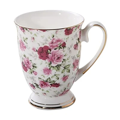 Image of CHAODI Floral Mugs Porcelain Bone China Tea Mug Coffee Cups Set Large