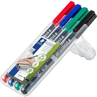 Image of STAEDTLER 318 WP4 Lumocolor Permanent Pen, Fine Line Width, 0.6mm Assorted Colours (Pack of 4)