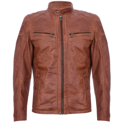 Image of Infinity Leather Mens Navy Vintage Quilted Racing Zipped Biker Jacket Tan Size 3XL
