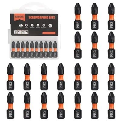 Image of BAIDETS Pro PH2 Bit Assortment Screwdriver Bits Set of 20, 25 mm Length, Bit, 1/4 Inch Hex Shank, with Dispenser Box