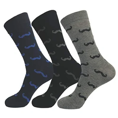 Image of Jasmine Silk 3 Pairs Supersoft Mens Bamboo Socks Thermal Sock 7 11 Patterns (Moustache)