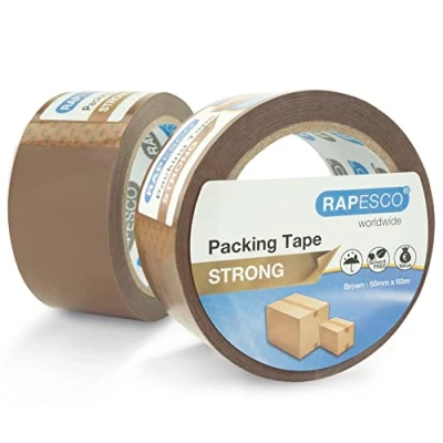 Image of Rapesco 1696 Strong Packing Tape 50mm x 60m, Brown, Pack of 2