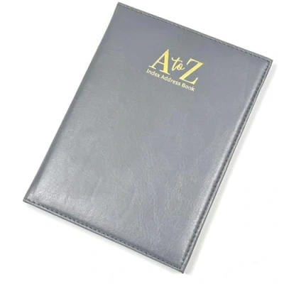 Image of Large Index Address Book Leather Look Cover Executive Padded Notebook A Z Organiser Telephone (Grey)